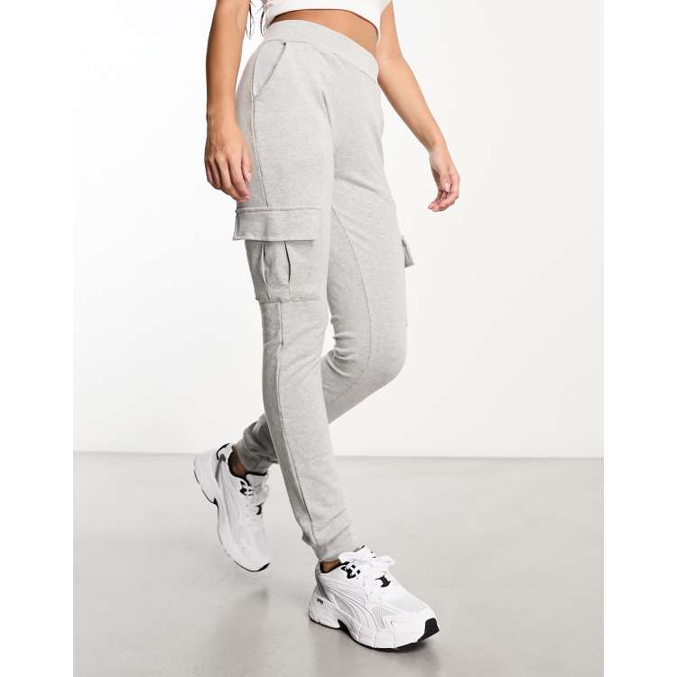 Pull&Bear multi pocket low waist cargo pants in gray