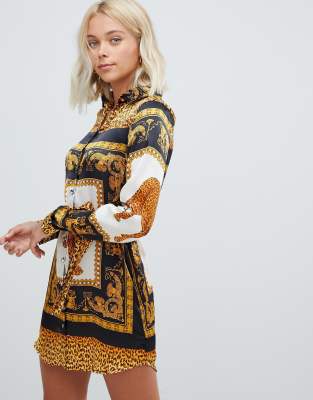 scarf print shirt dress