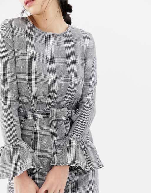 Parisian check dress with flare sleeve and tie waist, 3 of 4