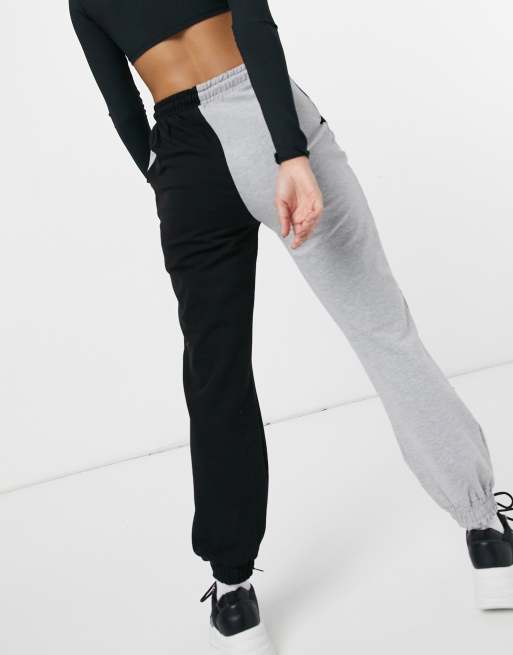 Color block sweatpants black and white hot sale