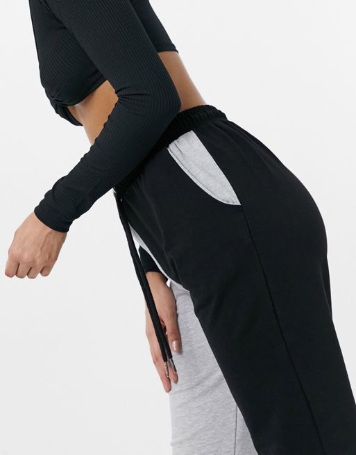 Topshop black white gray colorblock side stripe leggings - size 4
