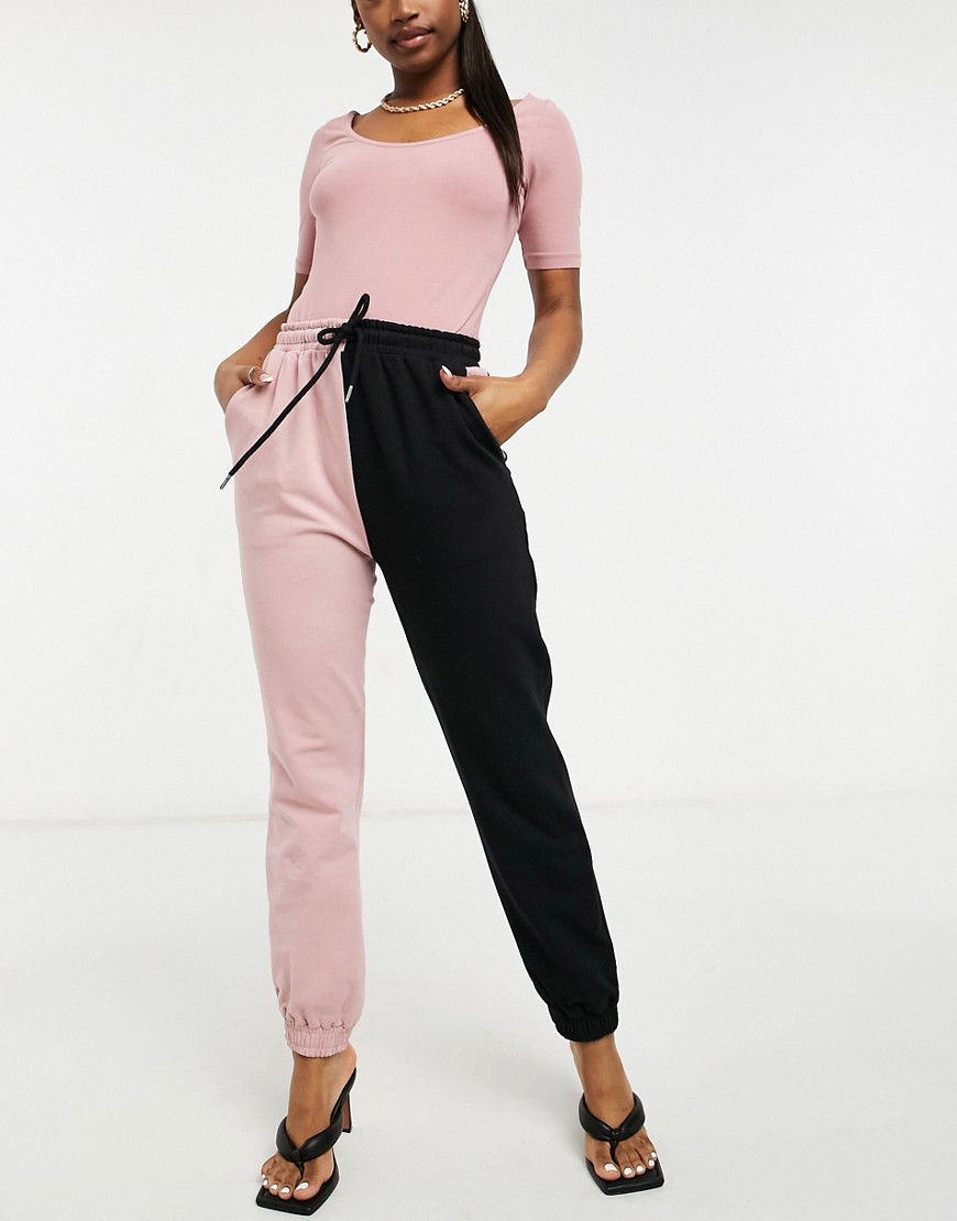 Parisian color block sweatpants in black and pink-Multi