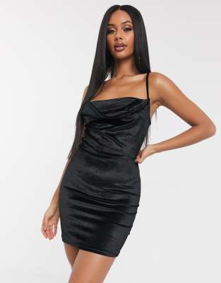 black velvet cowl neck dress