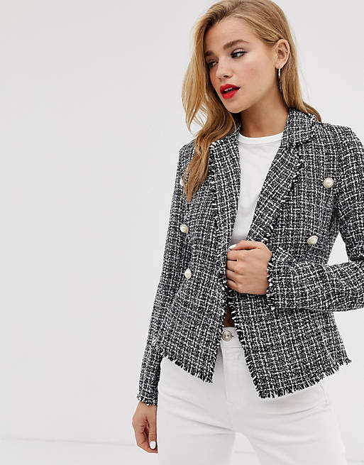 Parisian crop tweed blazer with peral effect buttons