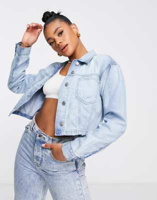 Parisian cropped denim jacket in light blue