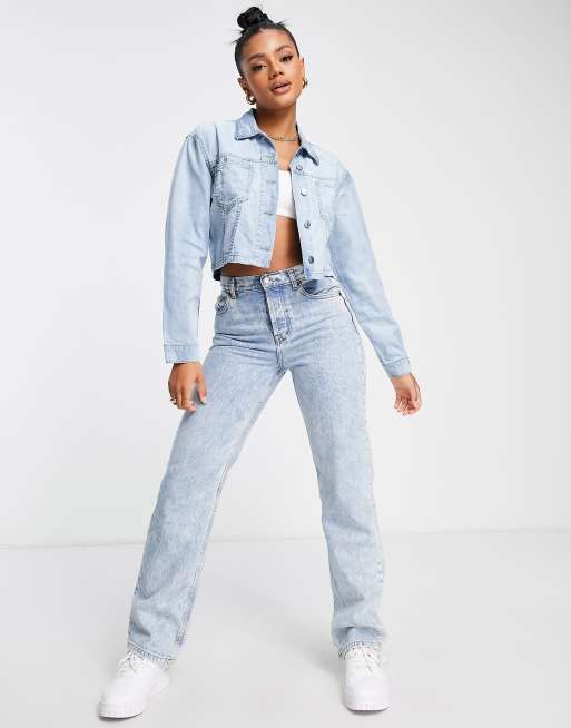 Parisian cropped denim jacket in light blue | ASOS