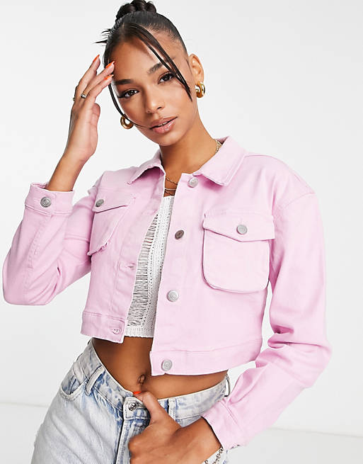 Parisian cropped denim jacket in pink | ASOS