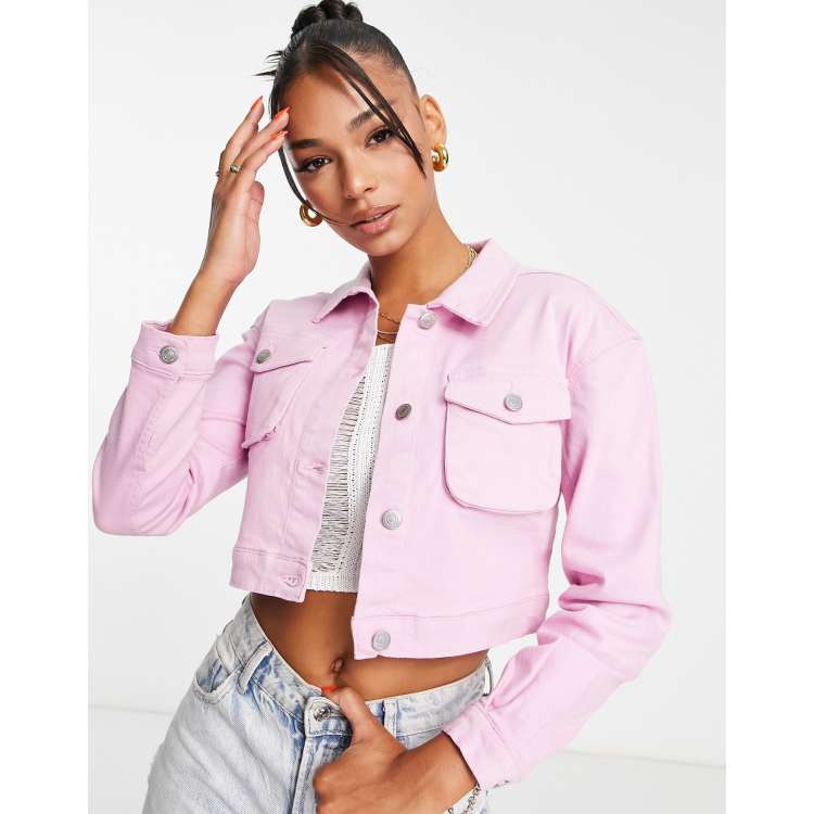 Baby pink store denim jacket cropped