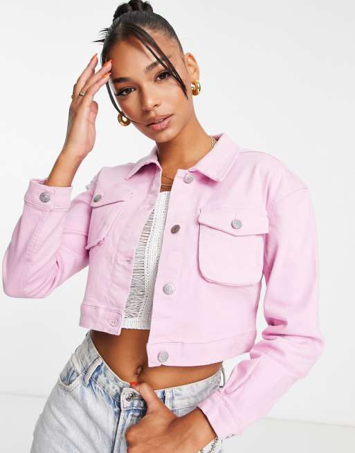 Pink cropped 2025 jean jacket