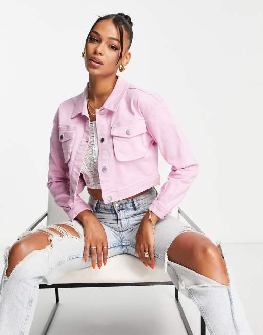 Pink denim jacket store outfit