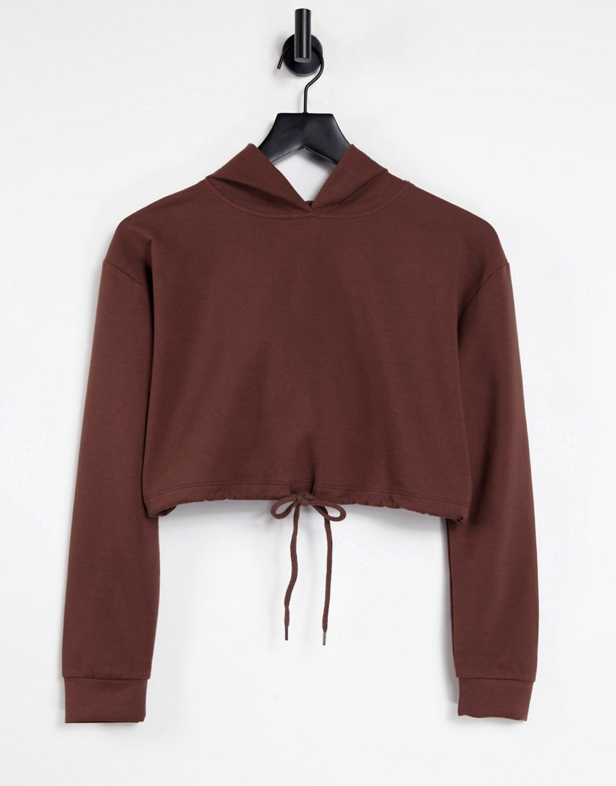 Parisian cropped tie front sweater in chocolate brown - part of a set
