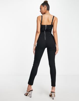 Parisian denim cami strap jumpsuit in black ASOS