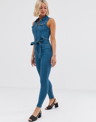 Parisian denim jumpsuit with tie belt 