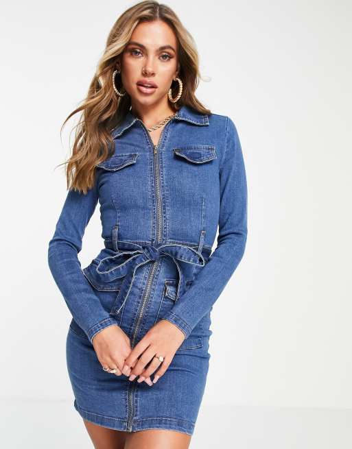 Parisian - Denim jurk met ritssluiting en middenblauwe wassing