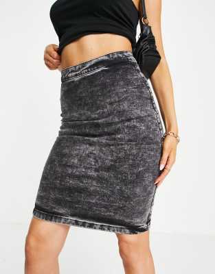 Parisian Denim Mini Skirt In Gray Acid Wash ModeSens