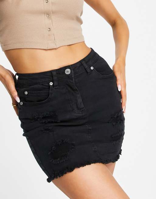 Parisian distressed denim skirt in charcoal