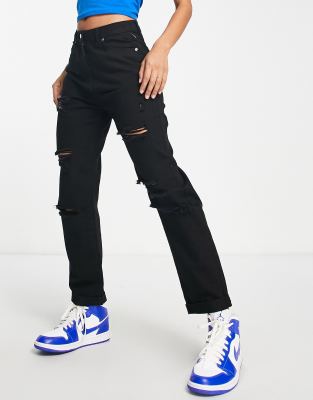 Parisian distressed mom jeans in washed black - ASOS Price Checker