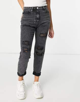 grey distressed mom jeans