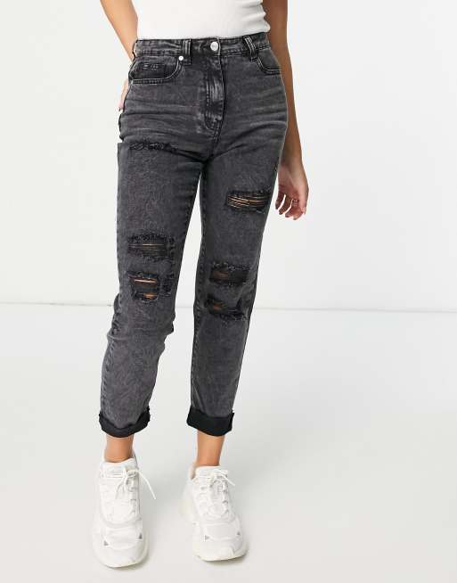 Parisian distressed mom jeans in washed black