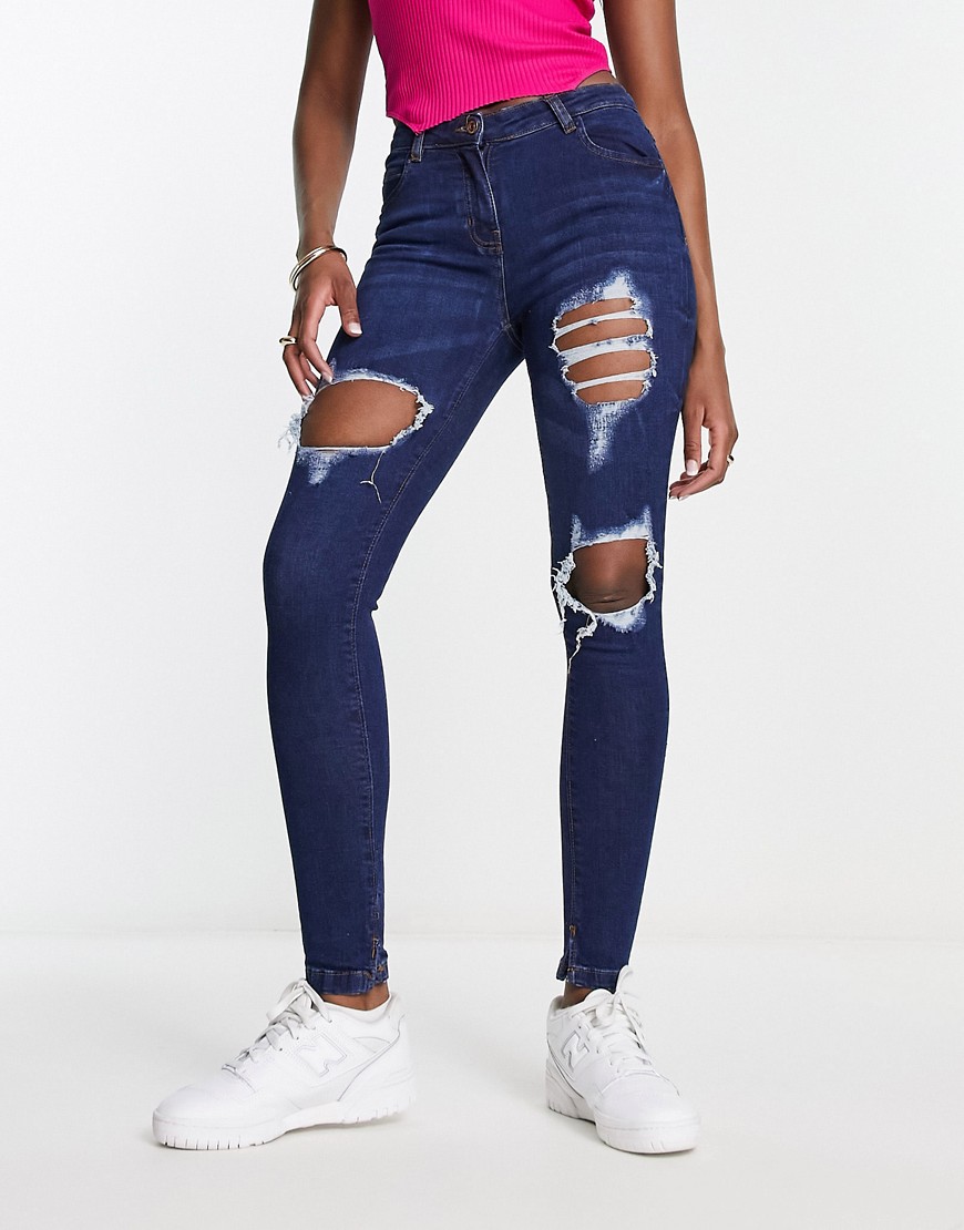 Parisian Distressed Skinny Jeans In Indigo-blue