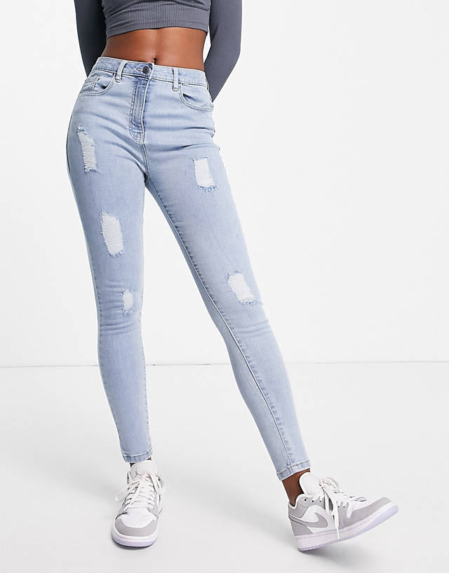 Parisian - distressed skinny jeans in light blue