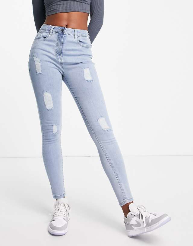 Parisian - distressed skinny jeans in light blue