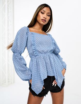 Parisian dobby mesh blouse in blue
