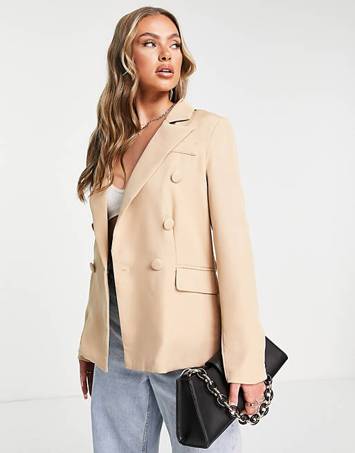 Parisian double breasted blazer in camel