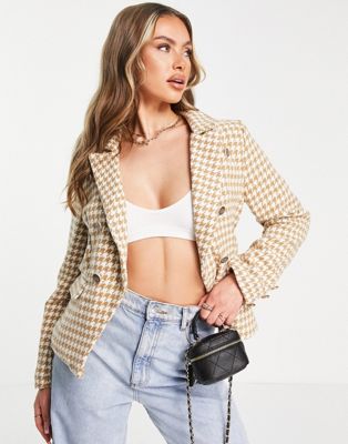Parisian double breasted blazer in houndstooth