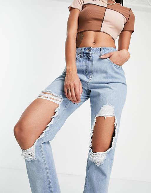 Parisian extreme rip jeans in light blue