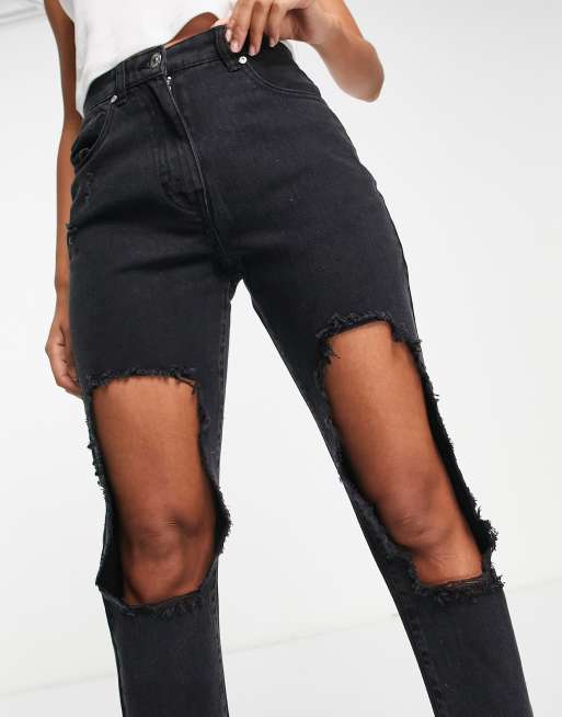 Parisian extreme rip mom jeans in charcoal | ASOS