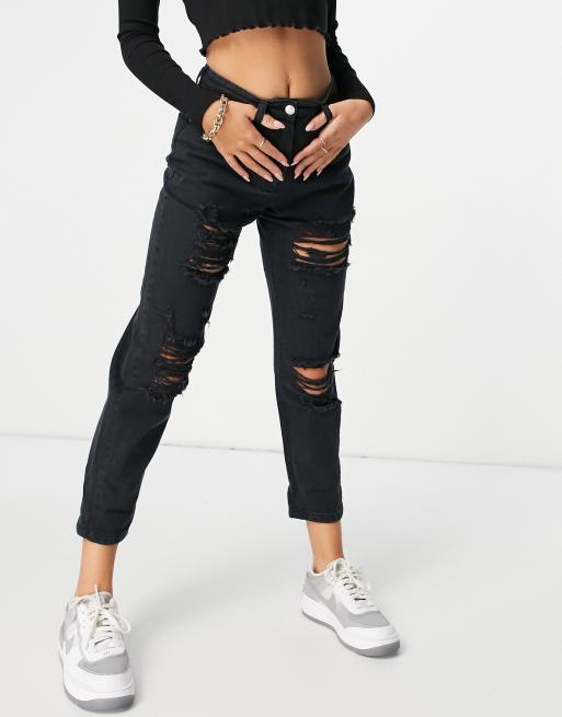 Parisian extreme rip mom jeans in charcoal