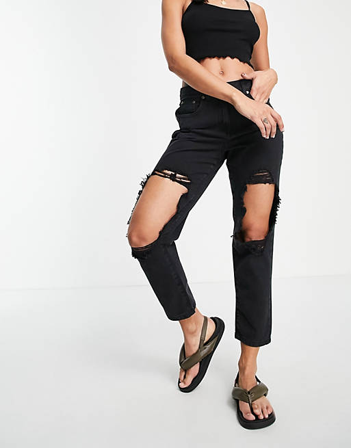 Parisian extreme rip mom jeans in charcoal