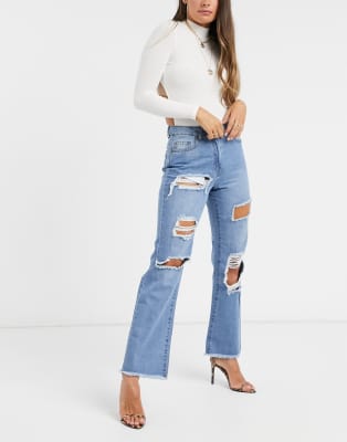 blue extreme ripped jeans