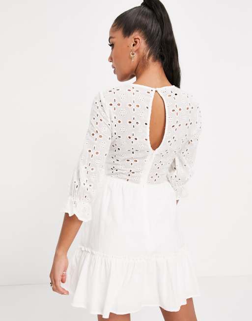 White long cheap sleeve skater dress