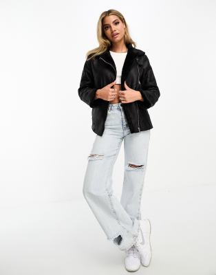 Parisian Faux Fur Trim Denim Jacket in Blue - ASOS Outlet