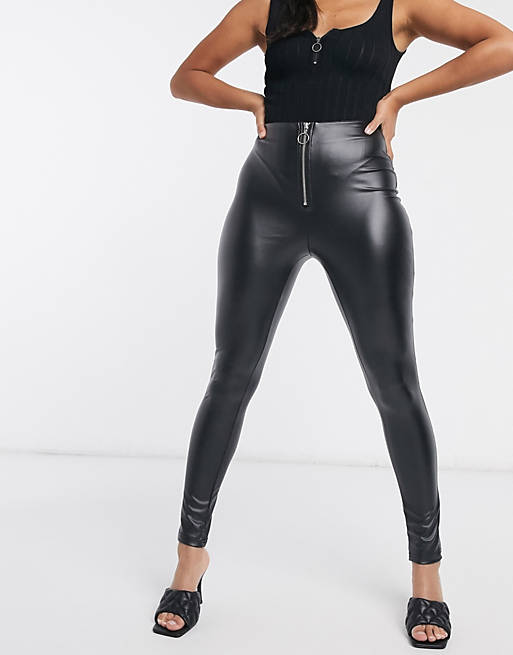 hemel Ruim Aanhankelijk Parisian faux leather leggings with ring zip pull in black | ASOS