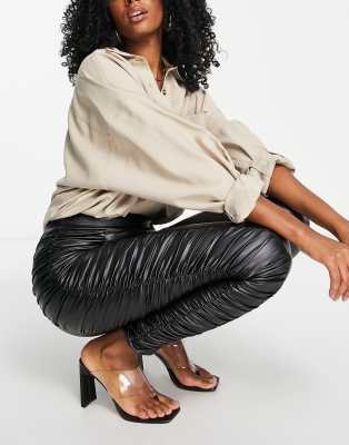 Parisian faux leather ruched side trouser in black - ASOS Price Checker
