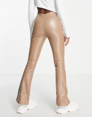 mocha faux leather split front pants