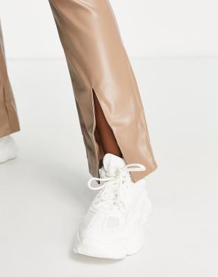 mocha faux leather split front pants