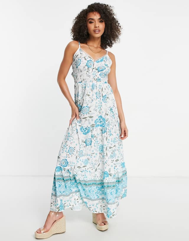 Parisian floral maxi dress with border print