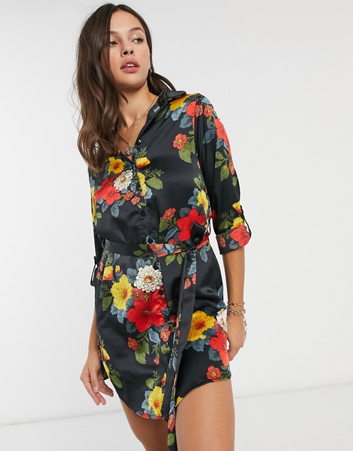 Parisian floral shirt dress in stain effect