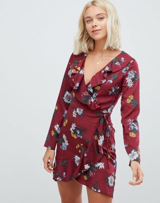 Parisian floral wrap dress with frill 