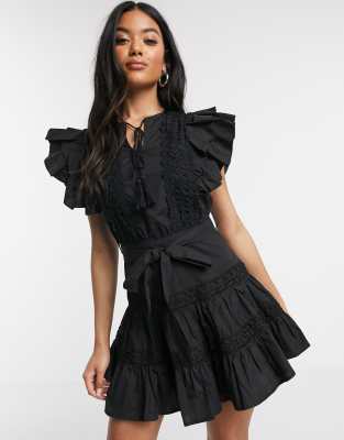 black frill sleeve dress