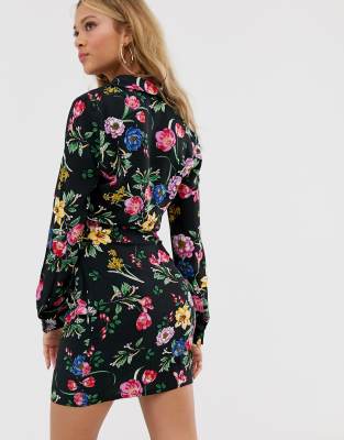 floral frill wrap dress