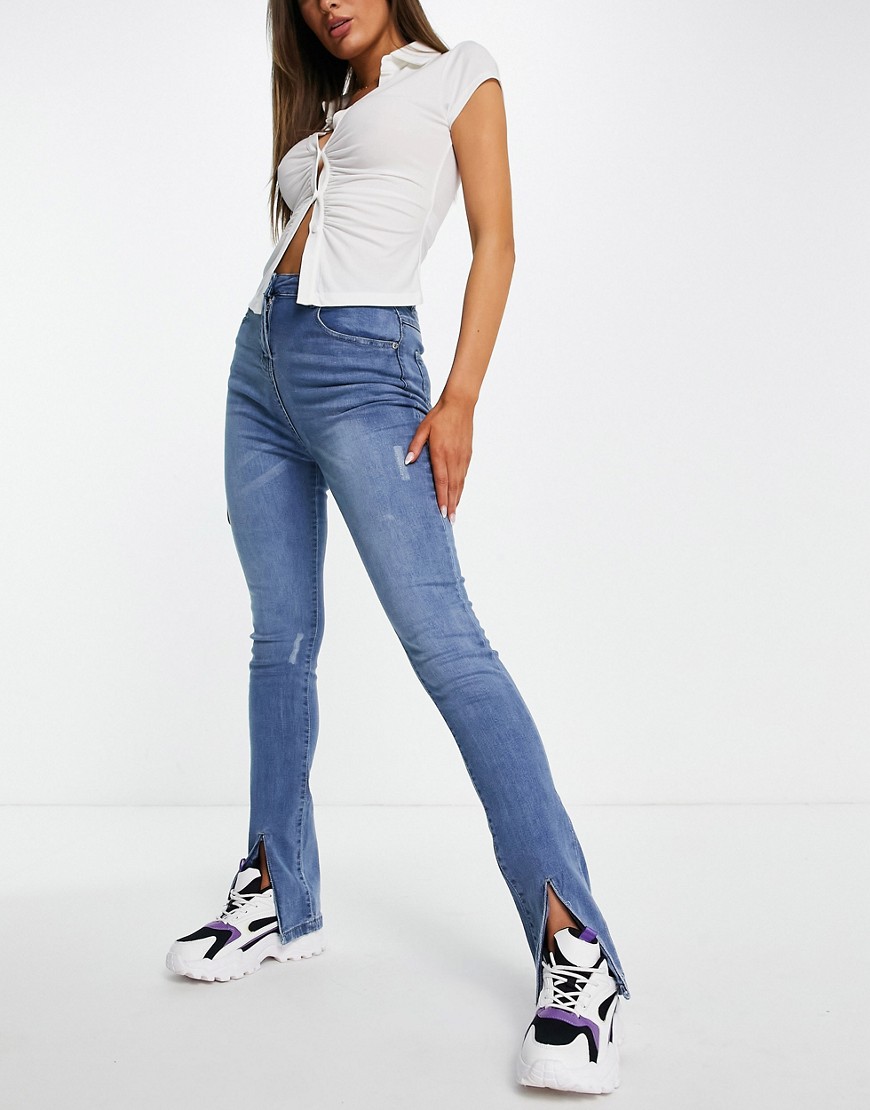 Parisian front split flared jeans in light blue