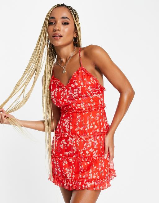 Parisian - Gelaagde mini-jurk met bloemenprint in rood 