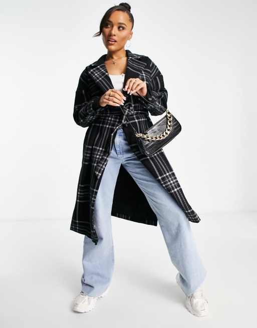 Parisian - Geruite jas met riem in zwart en wit