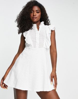 Parisian high neck broderie mini dress in white - ASOS Price Checker