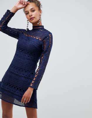 high neck lace skater dress